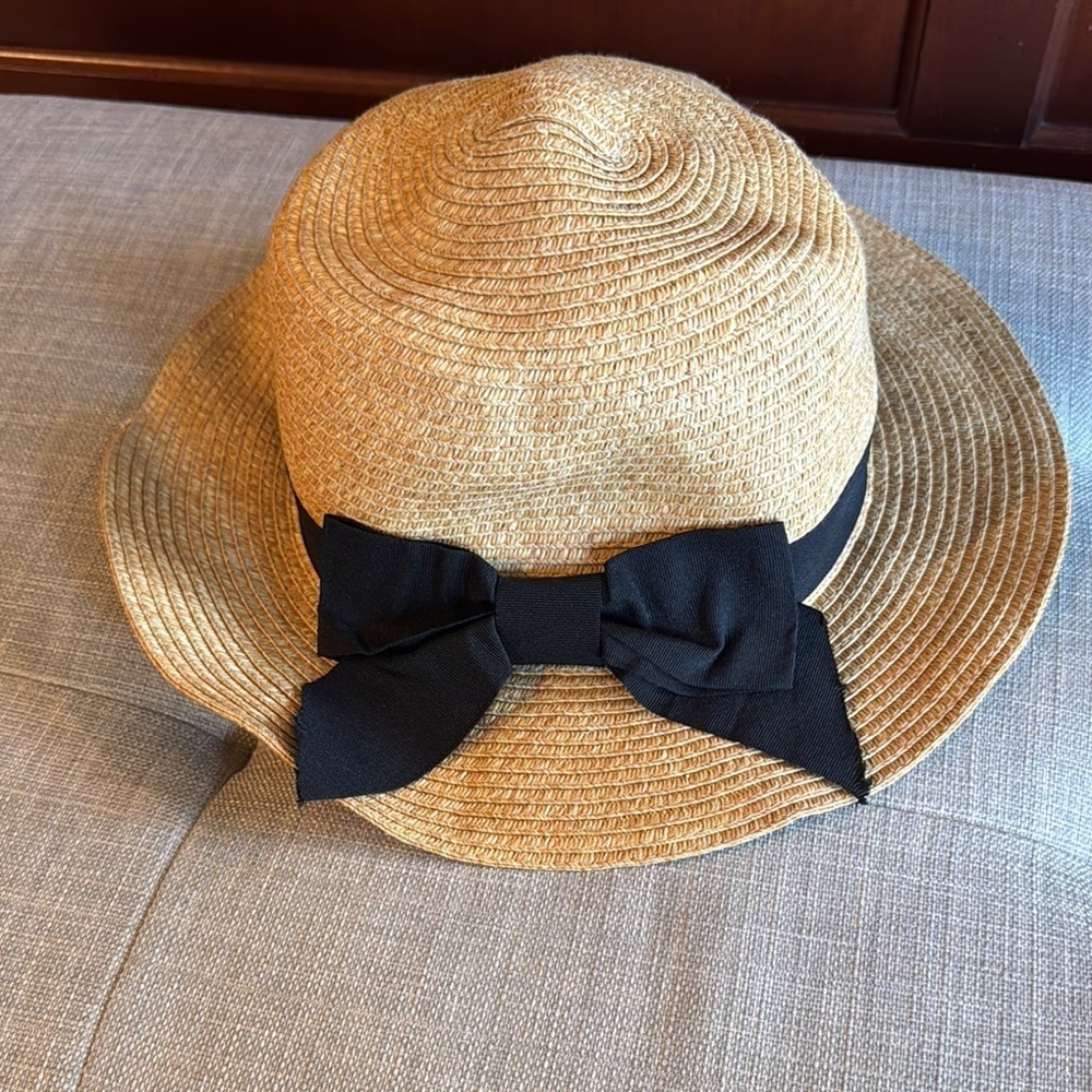 Tan Sun Hat with Black Bow